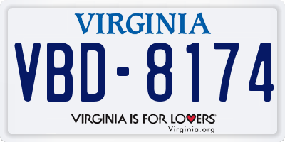 VA license plate VBD8174