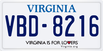VA license plate VBD8216