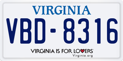 VA license plate VBD8316