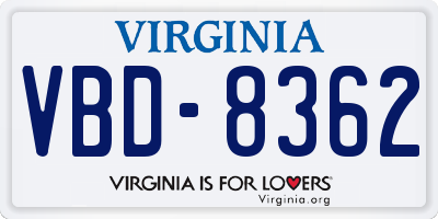 VA license plate VBD8362