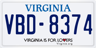 VA license plate VBD8374