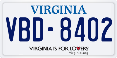 VA license plate VBD8402