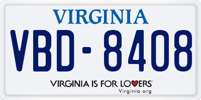 VA license plate VBD8408