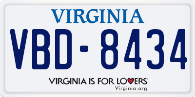 VA license plate VBD8434