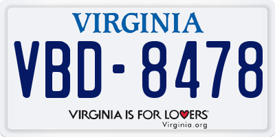 VA license plate VBD8478