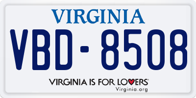 VA license plate VBD8508