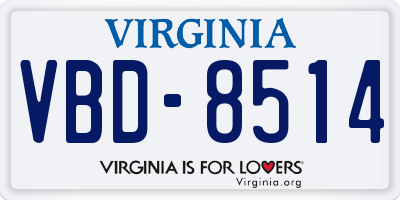 VA license plate VBD8514
