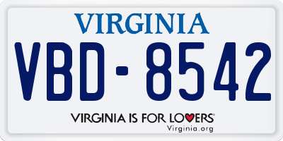 VA license plate VBD8542