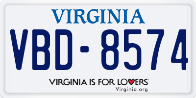 VA license plate VBD8574