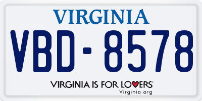 VA license plate VBD8578
