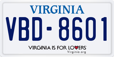 VA license plate VBD8601
