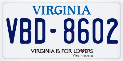 VA license plate VBD8602