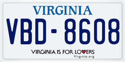 VA license plate VBD8608
