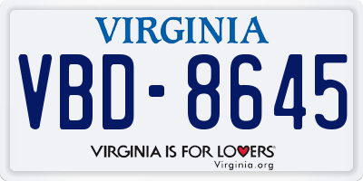 VA license plate VBD8645