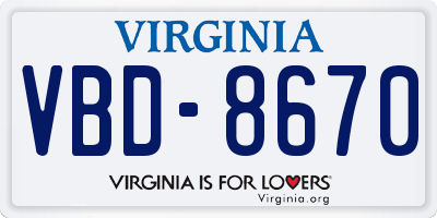 VA license plate VBD8670