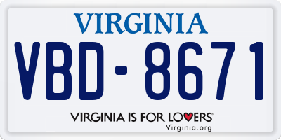 VA license plate VBD8671
