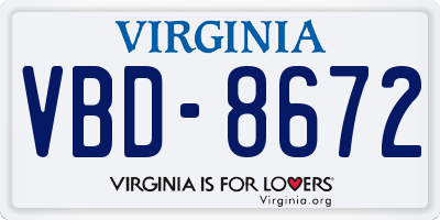 VA license plate VBD8672