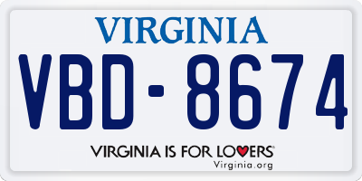 VA license plate VBD8674