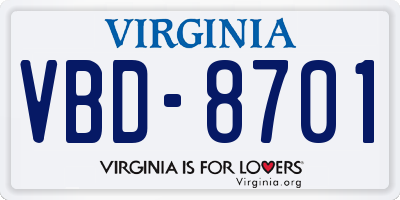 VA license plate VBD8701