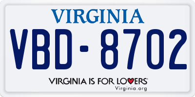 VA license plate VBD8702