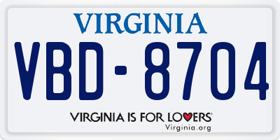 VA license plate VBD8704