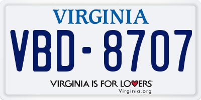 VA license plate VBD8707