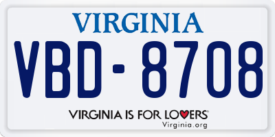 VA license plate VBD8708
