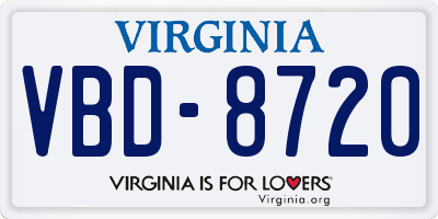 VA license plate VBD8720