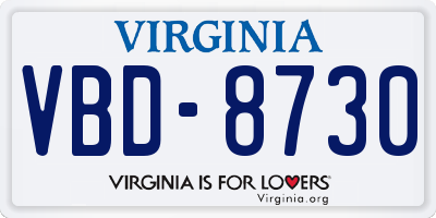 VA license plate VBD8730