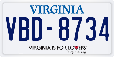 VA license plate VBD8734