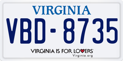 VA license plate VBD8735