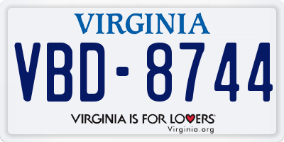 VA license plate VBD8744