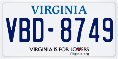VA license plate VBD8749