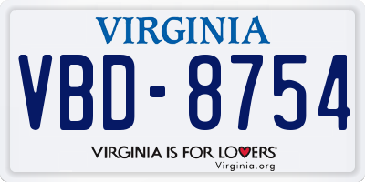VA license plate VBD8754