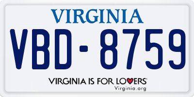 VA license plate VBD8759