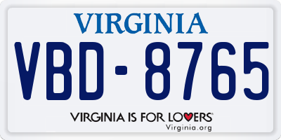 VA license plate VBD8765