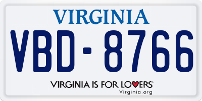 VA license plate VBD8766