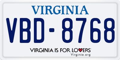 VA license plate VBD8768