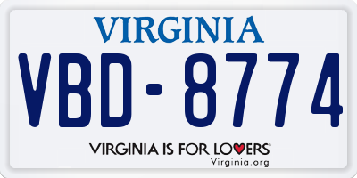 VA license plate VBD8774