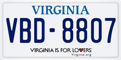 VA license plate VBD8807