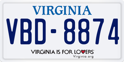 VA license plate VBD8874