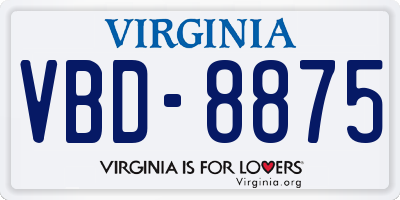 VA license plate VBD8875