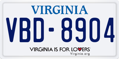 VA license plate VBD8904