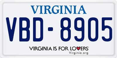 VA license plate VBD8905