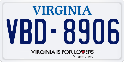 VA license plate VBD8906