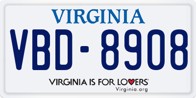 VA license plate VBD8908