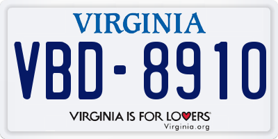 VA license plate VBD8910