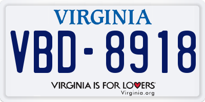VA license plate VBD8918