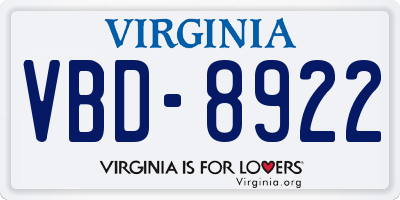 VA license plate VBD8922