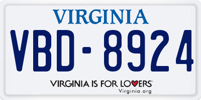 VA license plate VBD8924